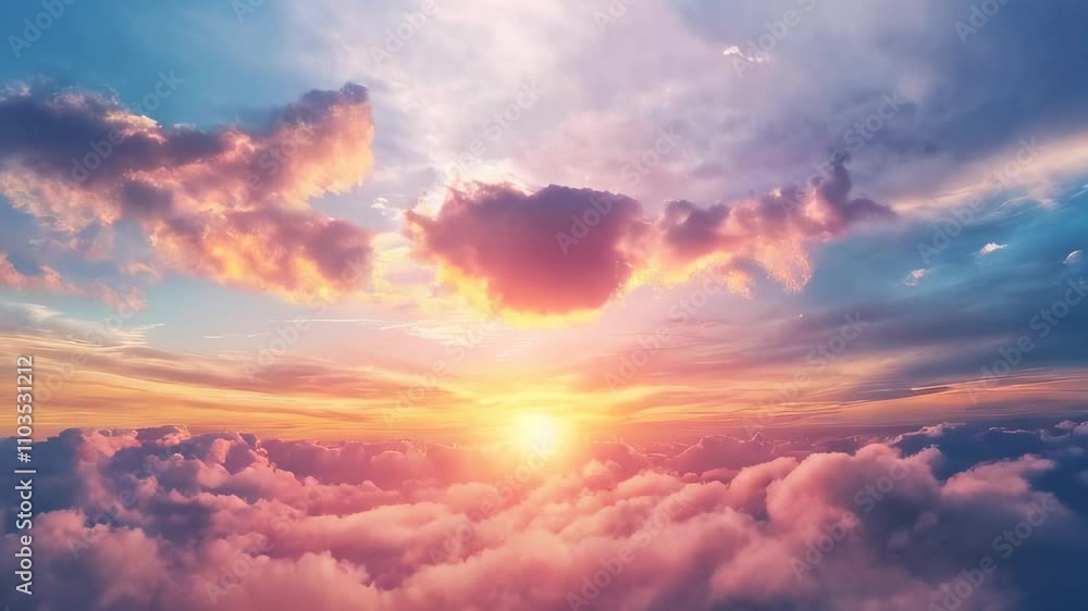 Beautiful sunset casting vibrant colors over soft clouds in the sky, creating a serene and uplifting atmosphere filled with light. Beautiful sunset casting vibrant colors over soft clouds in the sky, creating a serene and uplifting atmosphere filled with light.