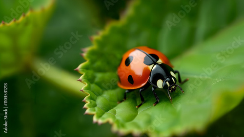 Close-Up of a Ladybug on a Leaf