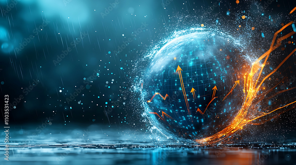 Global economic volatility highlighted in dynamic data visualization technology environment abstract viewpoint Global economic volatility highlighted in dynamic data visualization technology environment abstract viewpoint