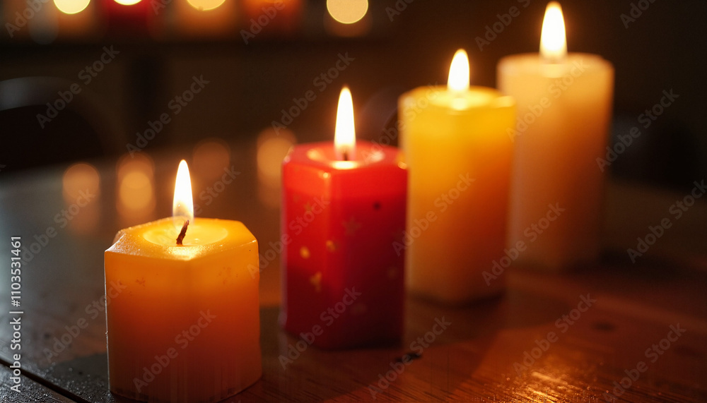 Candles glowing in warm colors creating a cozy ambiance for Kwanzaa celebrations Candles glowing in warm colors creating a cozy ambiance for Kwanzaa celebrations