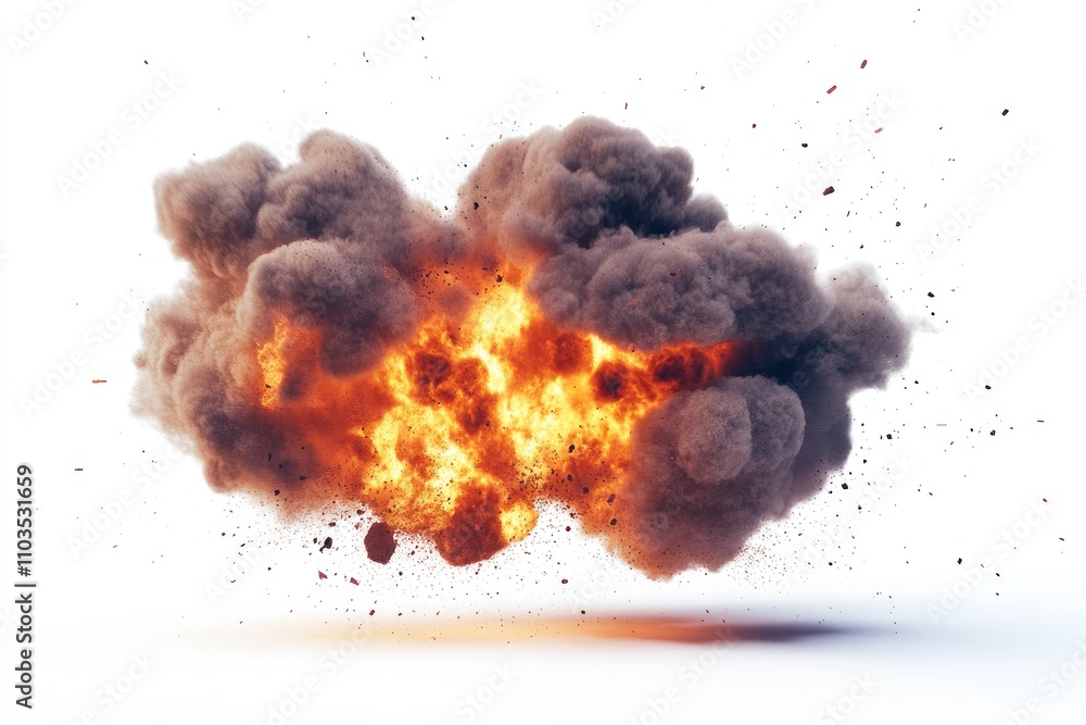 Fiery Explosion Cloud Isolated On White Background Fiery Explosion Cloud Isolated On White Background