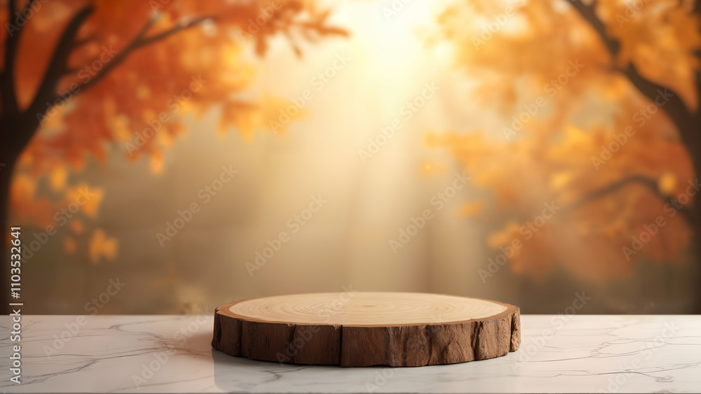 Fototapeta premium Tranquil Autumn Ambiance with Rustic Podium