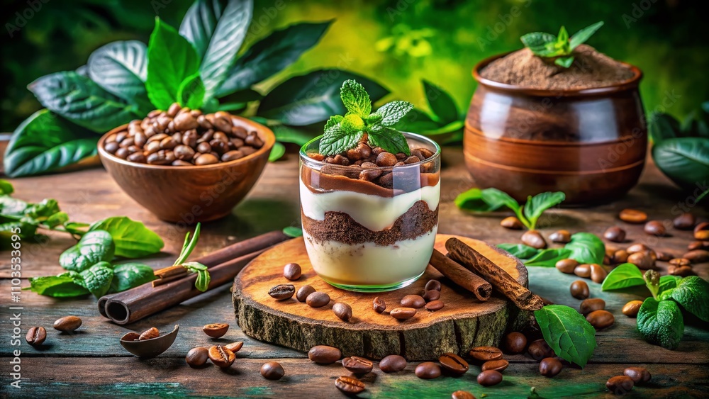 Double Exposure Artistry of Vegan Chocolate Stracciatella with Cocoa and Natural Ingredients Blending in a Whimsical Culinary Scene Double Exposure Artistry of Vegan Chocolate Stracciatella with Cocoa and Natural Ingredients Blending in a Whimsical Culinary Scene