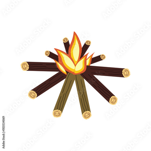 Star type tourist campfire. Colored vector flat illustration