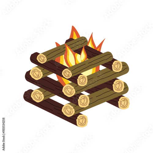 Tourist bonfire of the well type. Color vector flat illustration