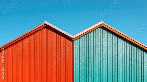 Colorful House Roofs with Bright Blue Sky Background