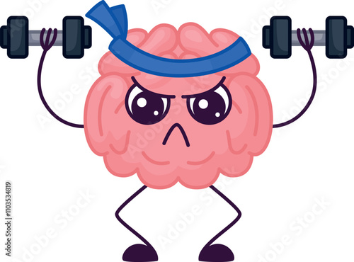 A cartoon brain is lifting weights with a blue headband
