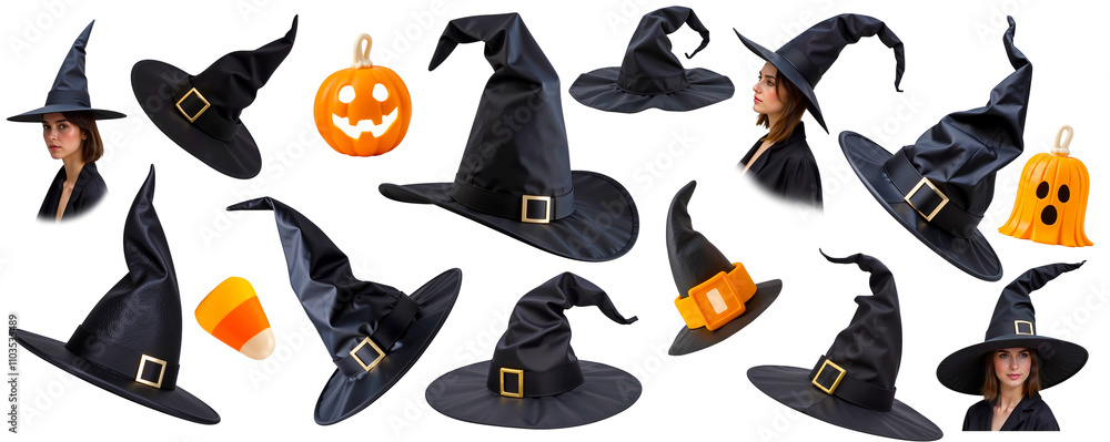Halloween Witch Hats and Pumpkins Collage Halloween Witch Hats and Pumpkins Collage