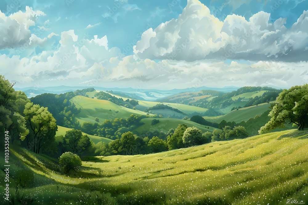 Obraz premium landscape with green hills