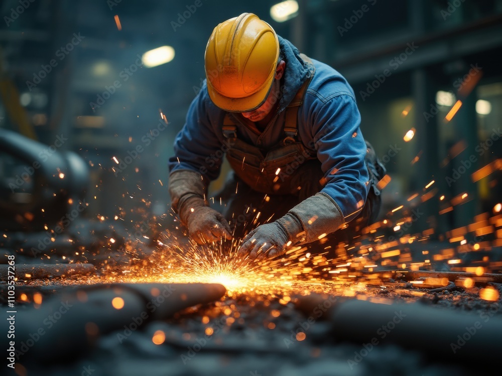 Welding Expert Sparks Creativity in a Manufacturing Facility While Working on Metal Fabrication During Daytime Hours Welding Expert Sparks Creativity in a Manufacturing Facility While Working on Metal Fabrication During Daytime Hours
