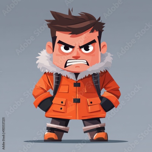 A modern flat 2D cartoon of an angry glaciologist photo