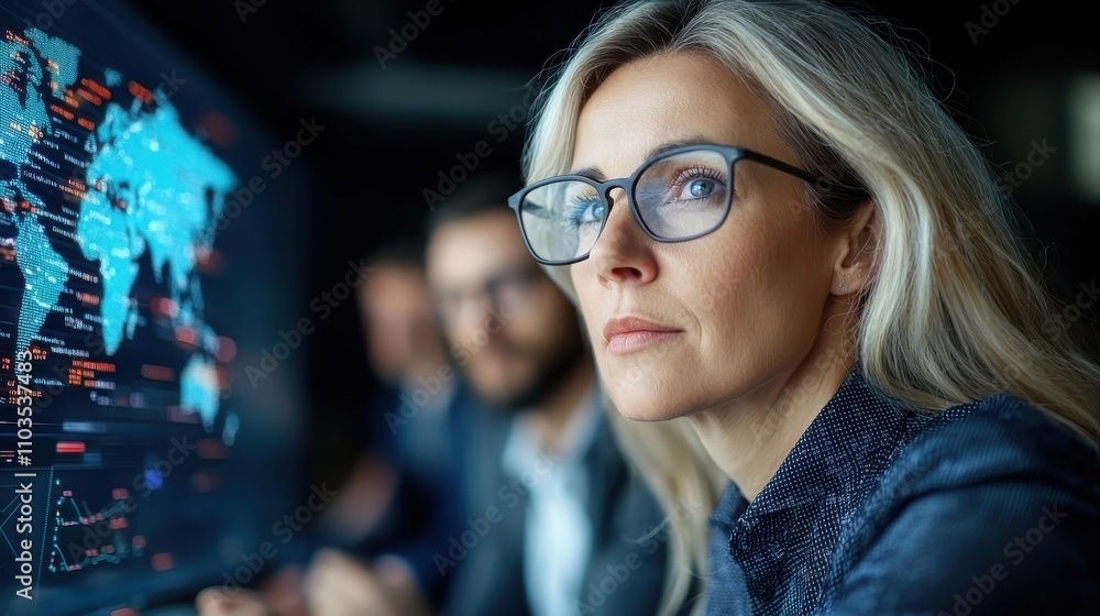 Businesswoman Analyzing Global Data and Planning Innovative Strategies for Business Development Corporate Executive Collaborating Businesswoman Analyzing Global Data and Planning Innovative Strategies for Business Development Corporate Executive Collaborating