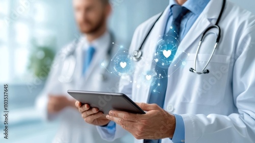 Wallpaper Mural Portrait of a professional doctor or physician using a digital tablet to provide remote telehealth consultation diagnosis and healthcare services to a patient Torontodigital.ca