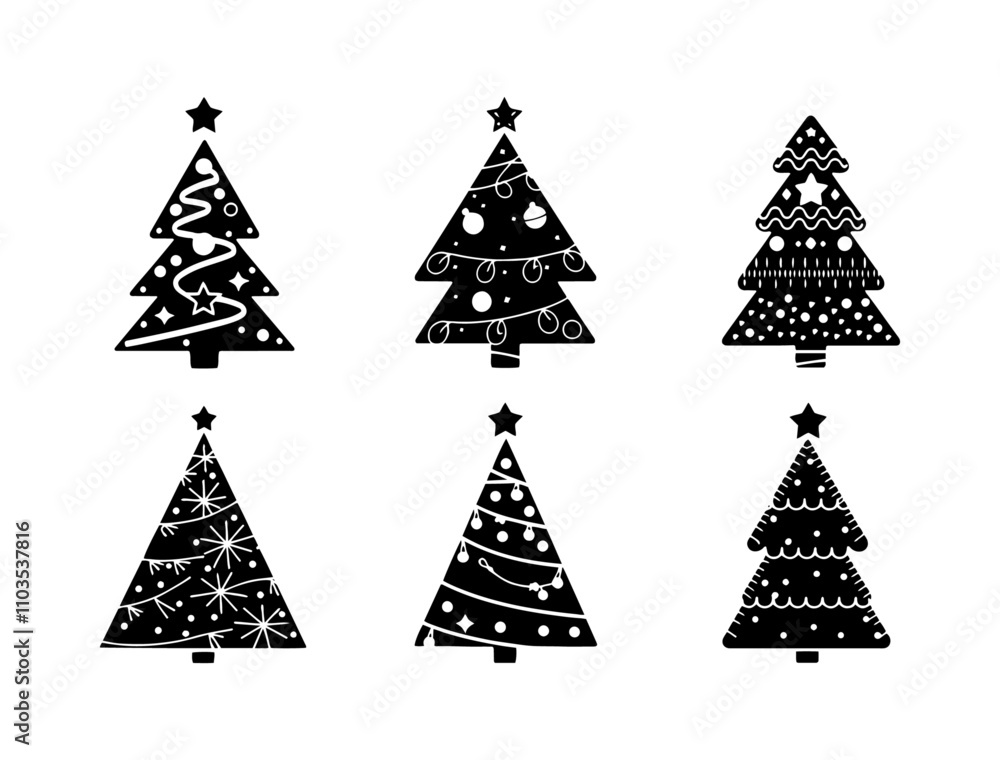 Obraz premium Set of silhouette Christmas Tree Bundle, Stylized Holiday Tree Icons: Perfect for Modern Designs