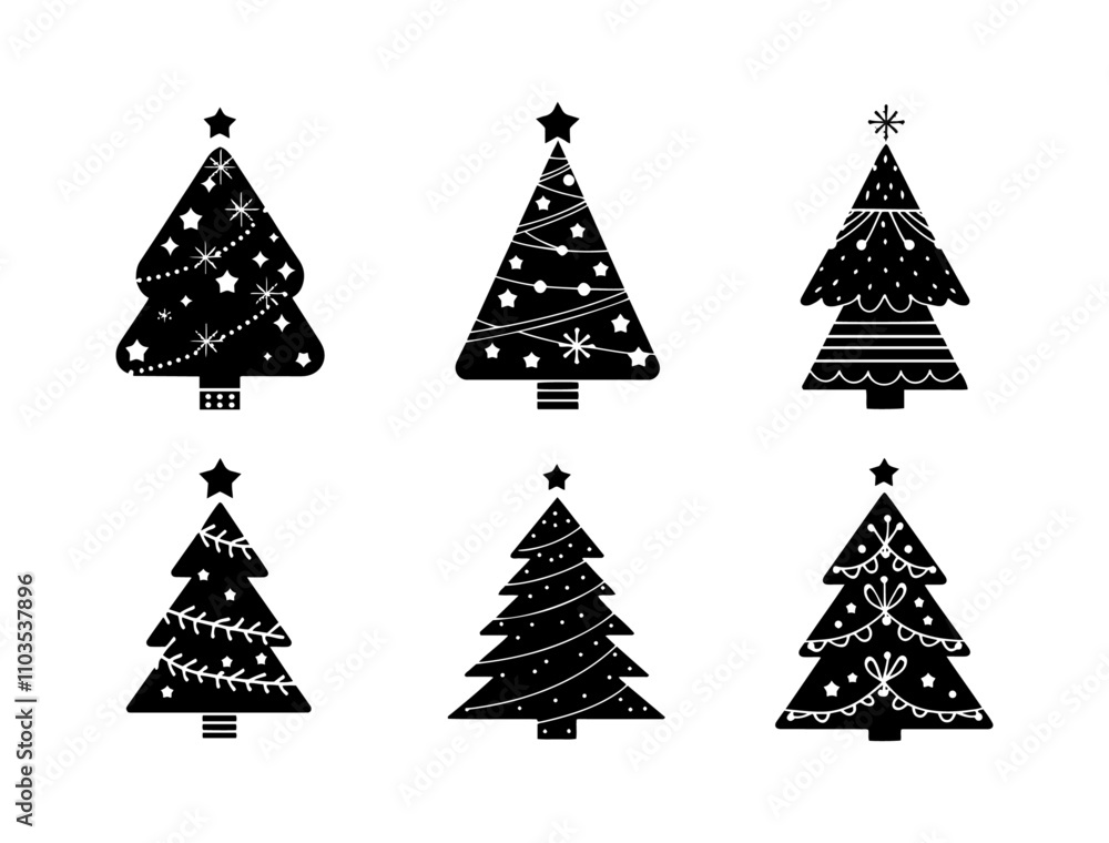 Obraz premium Set of Various Christmas tree silhouettes, Pine icon silhouettes set, christmas trees vector simple silhouette