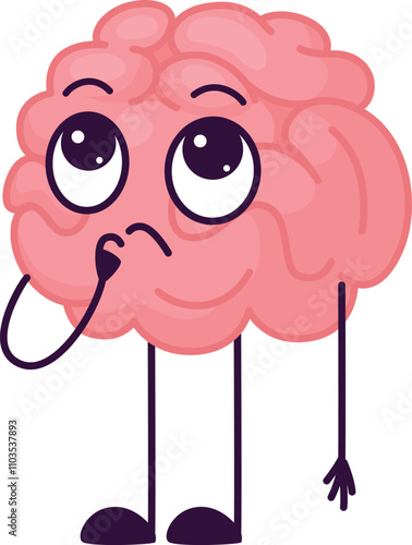 A cartoon brain is looking down and appears to be thinking
