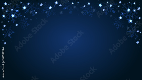 Christmas background with snowflakes and shining stars. Winter night sky