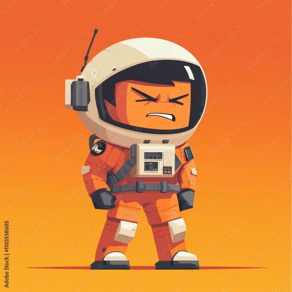 A modern flat 2D cartoon of an angry lunar habitat designer A modern flat 2D cartoon of an angry lunar habitat designer