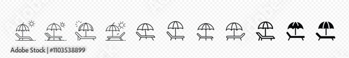 sun umbrella and sunbed icon set. vacation and sea beach symbols. Sun lounger and umbrella. longue sun Icon, Beach icons, 