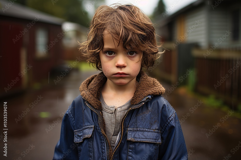 Portrait of a sad little boy in the rain. Shallow depth of field. Portrait of a sad little boy in the rain. Shallow depth of field.