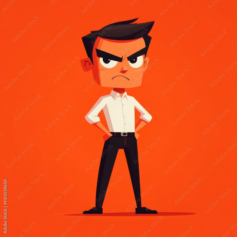 A modern flat 2D cartoon of an angry museum curator A modern flat 2D cartoon of an angry museum curator