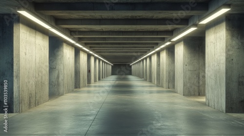 Empty Underground Parking Garage - Modern Concrete Architecture