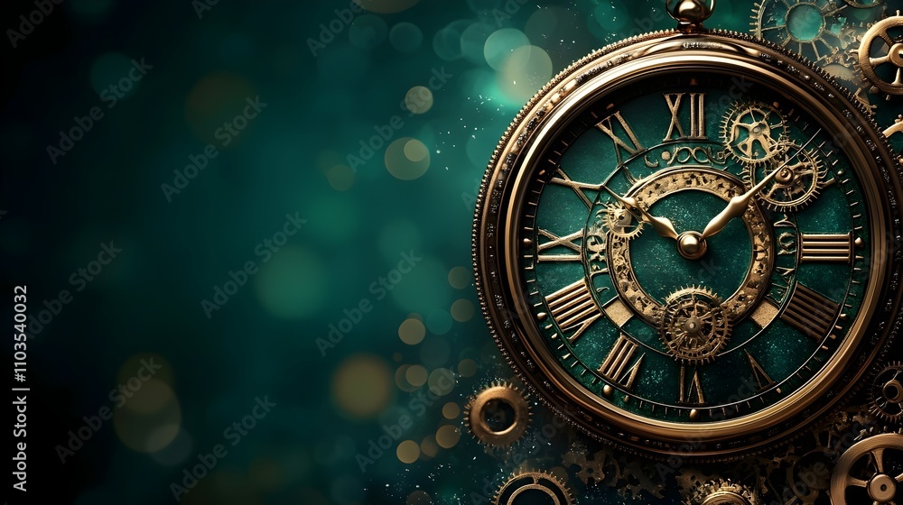 A clock with roman numerals on a green background A clock with roman numerals on a green background