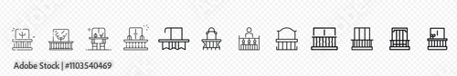 Set of balcony icons. Black outlined flat style balcony icons.  balcony isolated icon, balcony view vector illustration
