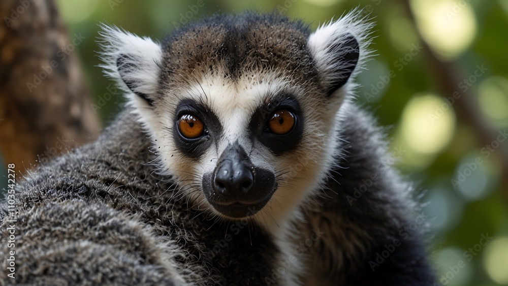 Obraz premium close up photo of a lemur on tree