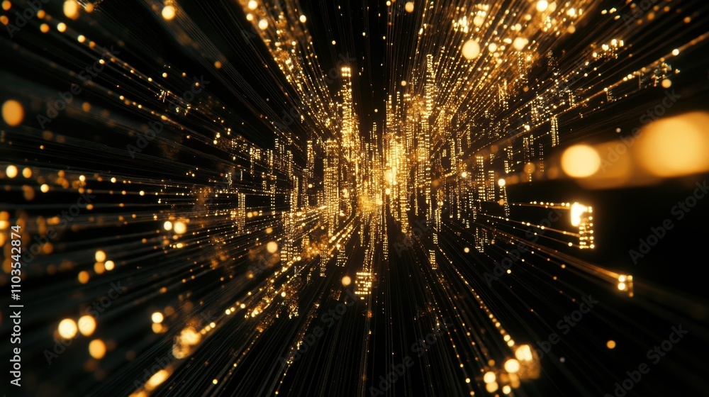 An elegant composition of stock market indicators with gold accents and glowing effects. An elegant composition of stock market indicators with gold accents and glowing effects.