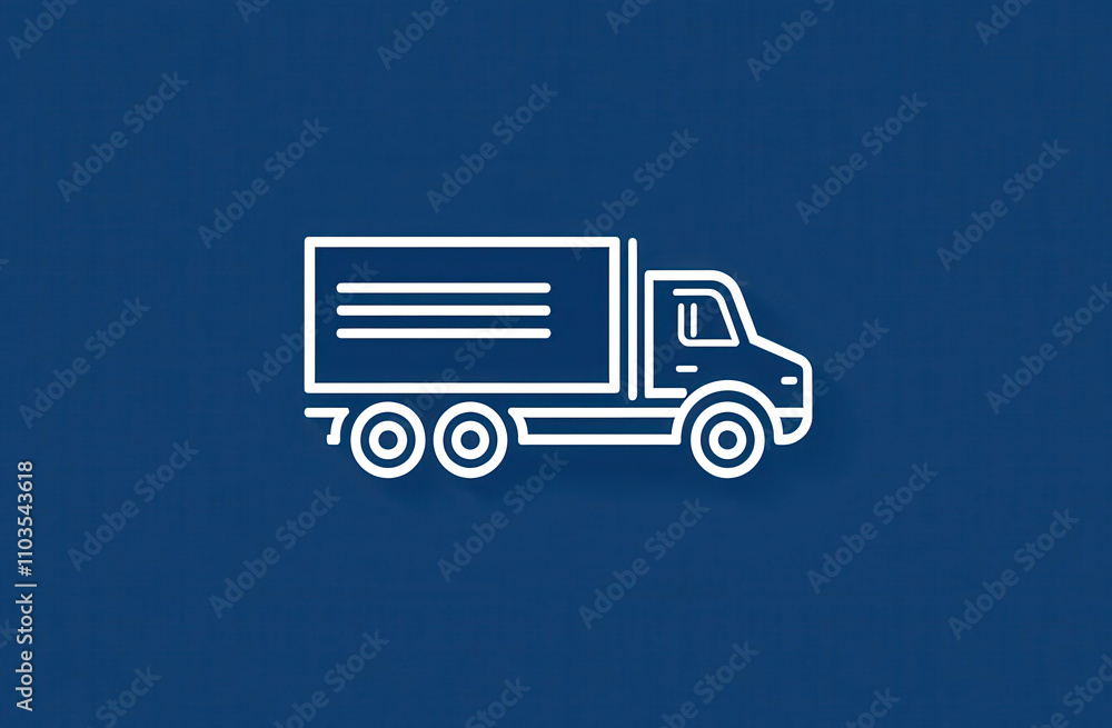 Simple line drawing of a fast delivery truck icon on blue background Simple line drawing of a fast delivery truck icon on blue background