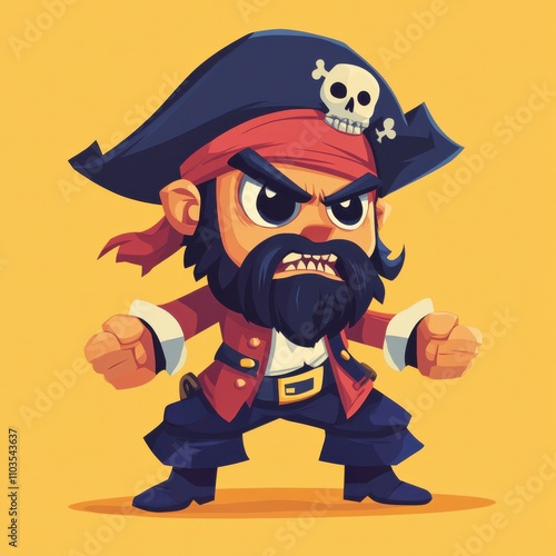 A modern flat 2D cartoon of an angry pirate photo