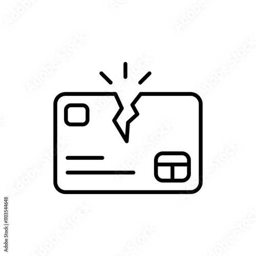 Broken credit card outline icons, minimalist vector illustration ,simple transparent graphic element .Isolated on white background