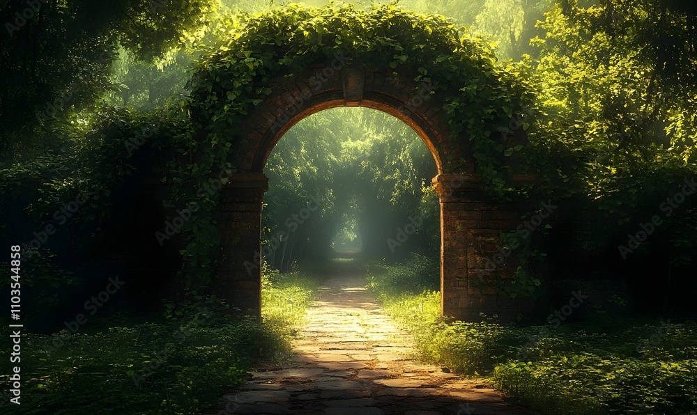 Obraz premium A surreal decorated gateway to the past opening to light sweet memories