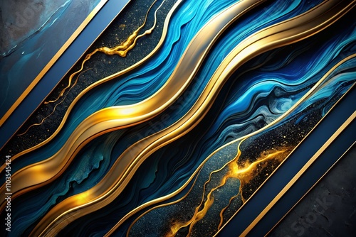 Elegant Abstract Design Featuring Black Background with Striking Gold and Blue Lines for Modern Decor, Branding, or Artistic Displays photo