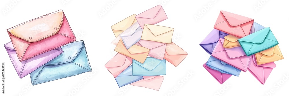 A collection of colorful envelopes in various shades, stacked together, creating a vibrant and inviting display. A collection of colorful envelopes in various shades, stacked together, creating a vibrant and inviting display.