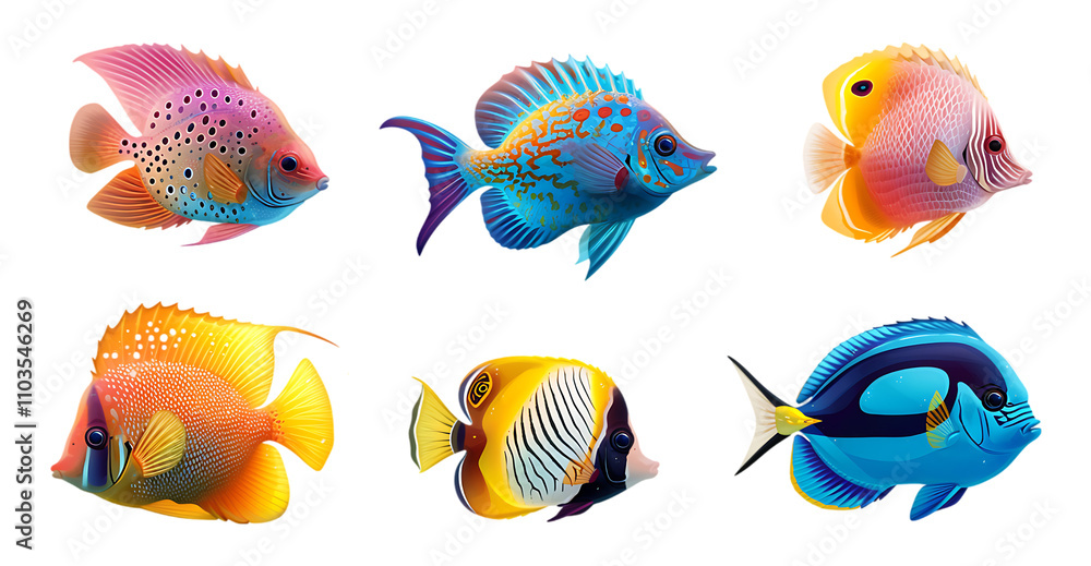Bright and Beautiful Marine Fish in Vibrant Colors and Patterns, Transparent PNG Bright and Beautiful Marine Fish in Vibrant Colors and Patterns, Transparent PNG