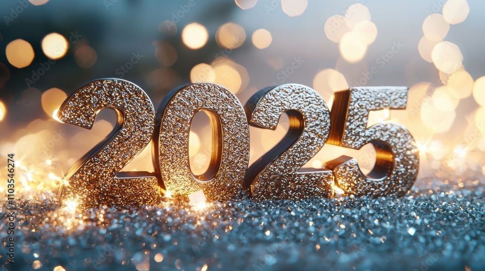 Glittering 2025 Numbers on Sparkling Background for New Year Celebration Glittering 2025 Numbers on Sparkling Background for New Year Celebration