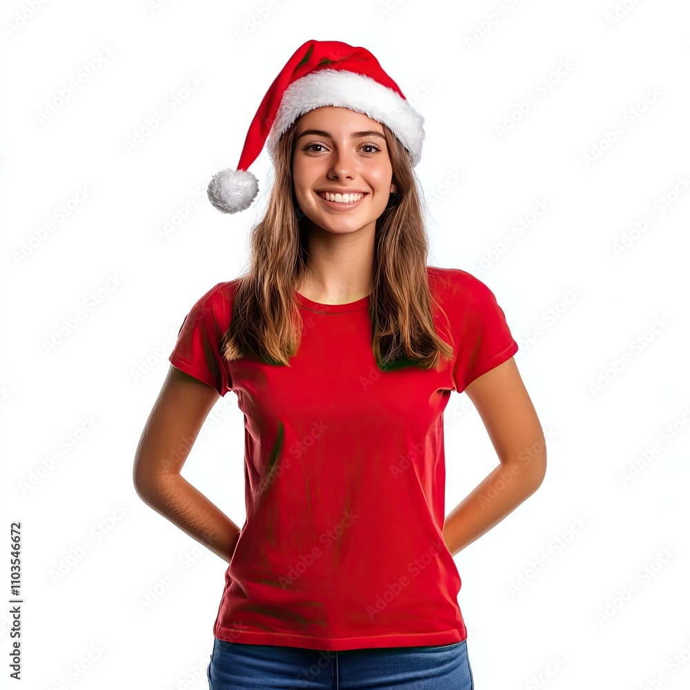 Beautiful Woman Wearing A Santa Claus Hat, Generative AI Beautiful Woman Wearing A Santa Claus Hat, Generative AI