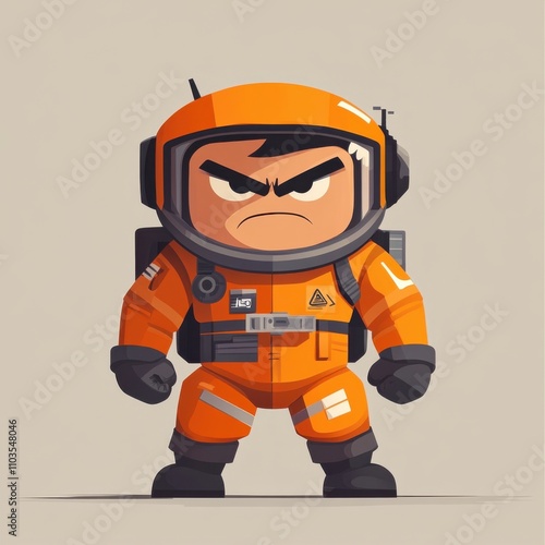 A modern flat 2D cartoon of an angry space debris removal specialist