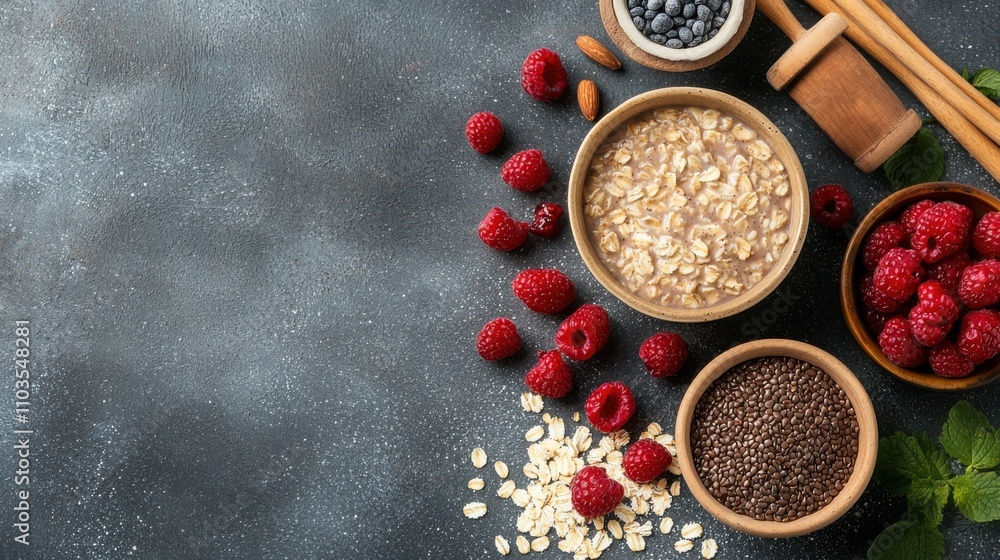 Healthy food event protein shake and oatmeal breakfast table Healthy food event protein shake and oatmeal breakfast table