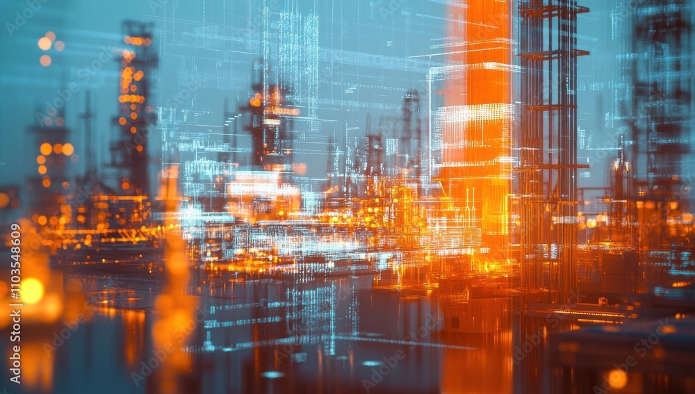 Obraz premium Cyberpunk Cityscape with Digital Overlays