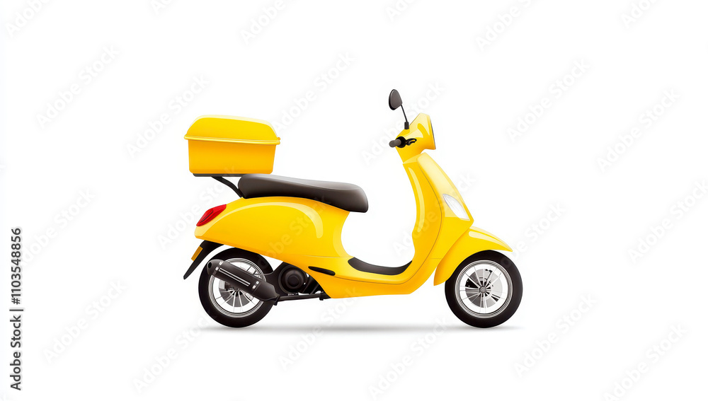 Yellow scooter with food delivery box on white background Yellow scooter with food delivery box on white background