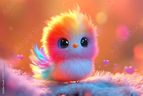 a colorful Bird with fluffy feathers surrounded by a vibrant environment.