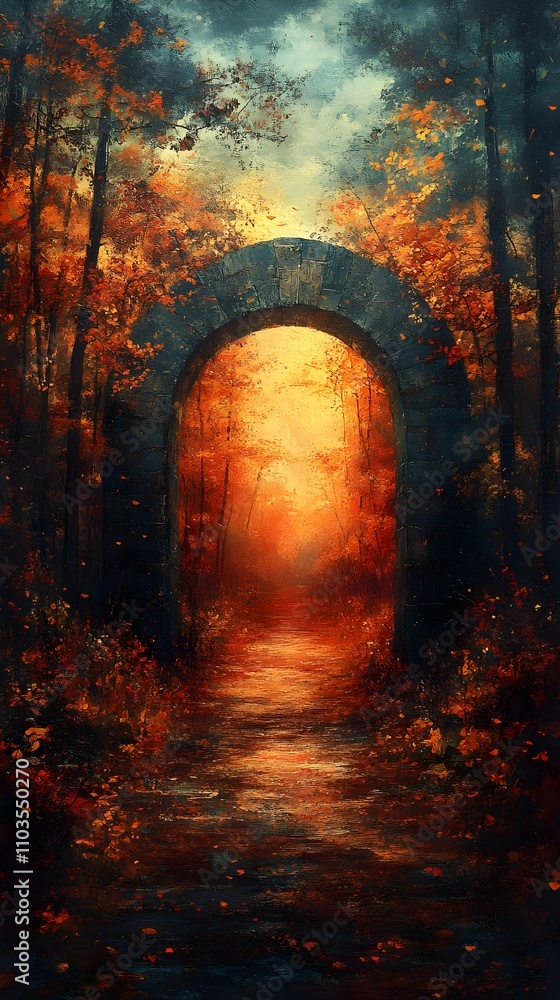 Obraz premium A surreal decorated gateway to the past opening to light sweet memories