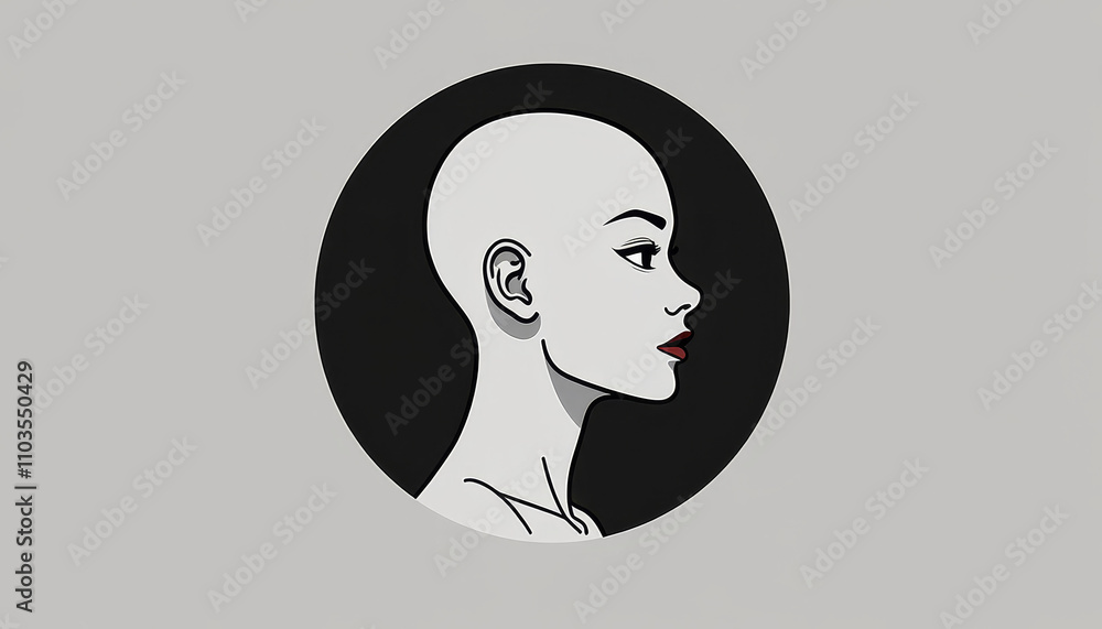 Stylized profile illustration of a bald head against a contrasting circular background, showcasing smooth features Stylized profile illustration of a bald head against a contrasting circular background, showcasing smooth features
