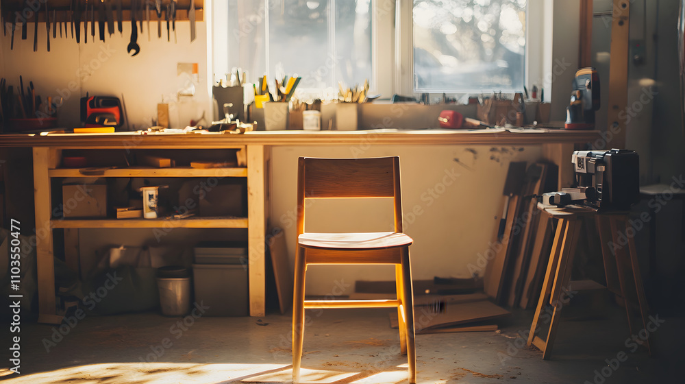 Warm and Inviting Workshop with Wooden Chair Warm and Inviting Workshop with Wooden Chair