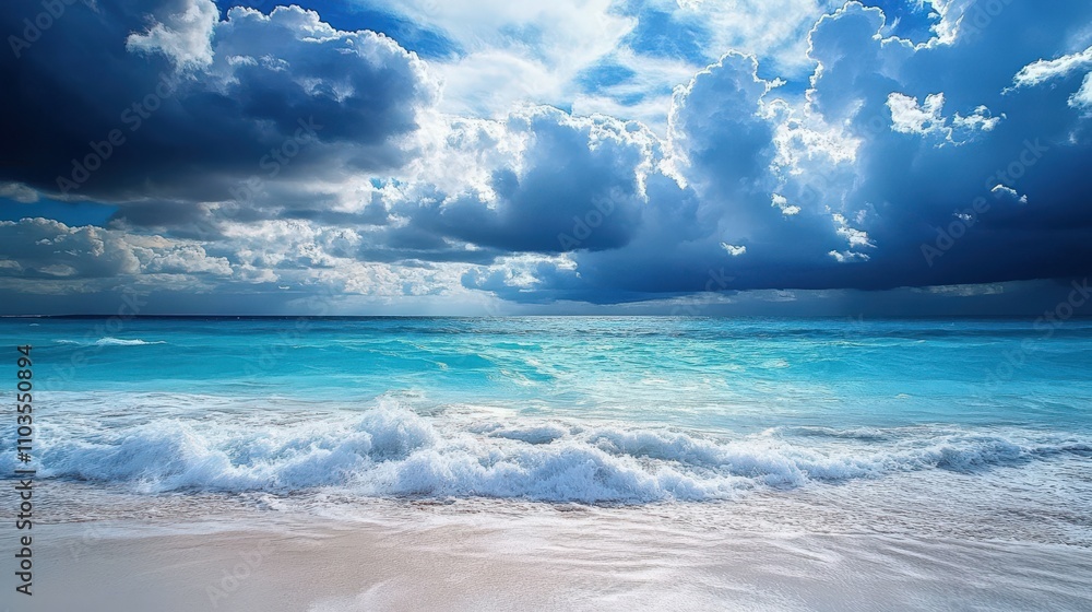 Obraz premium Tulum Beach. Stunning Day with Azure Skies and Clear Waters in Mexico