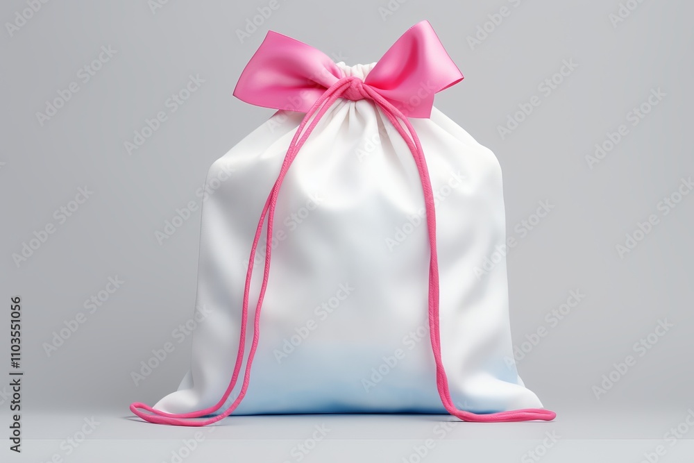 Elegant White Drawstring Bag with Pink Bow - Perfect Gift Packaging Elegant White Drawstring Bag with Pink Bow - Perfect Gift Packaging