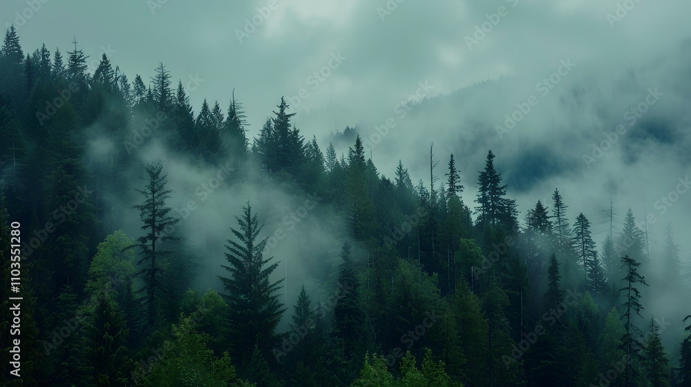 Misty Mountain Forest Trees Enveloped In Fog Misty Mountain Forest Trees Enveloped In Fog